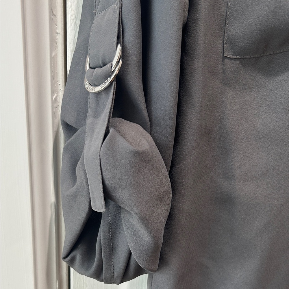 Olive Gray Zip-Up Blouse - Picture 4 of 10